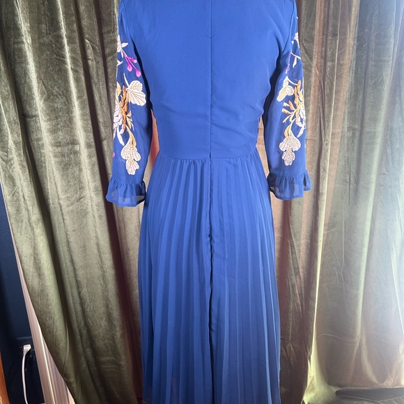 NWT ASOS Royal Blue Embroidered Pleated Midi Dress - Picture 4 of 6